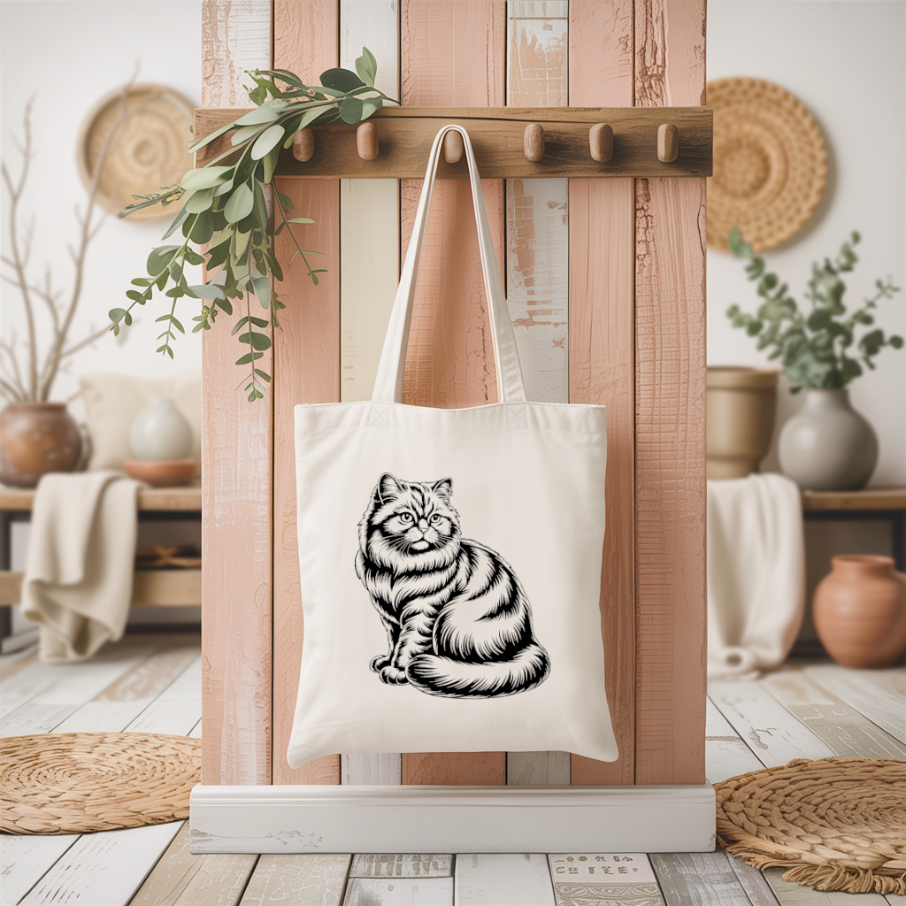 Tote bag chat femme verso en monochrome noir suspendu – flocage au design minimaliste - MARJANE et Cie
