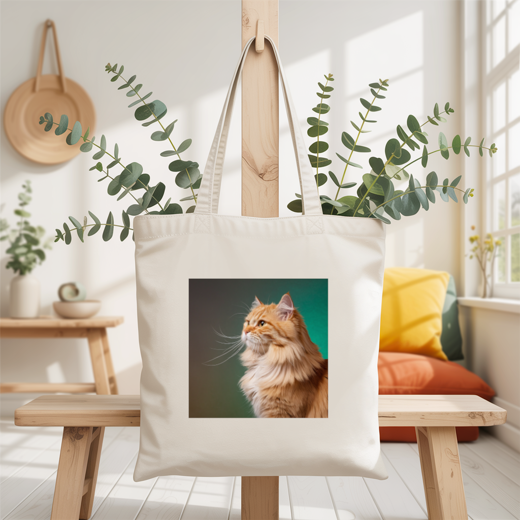Tote bag chat femme recto illustré en couleur suspendu – portrait de chat plein de caractère - MARJANE et Cie