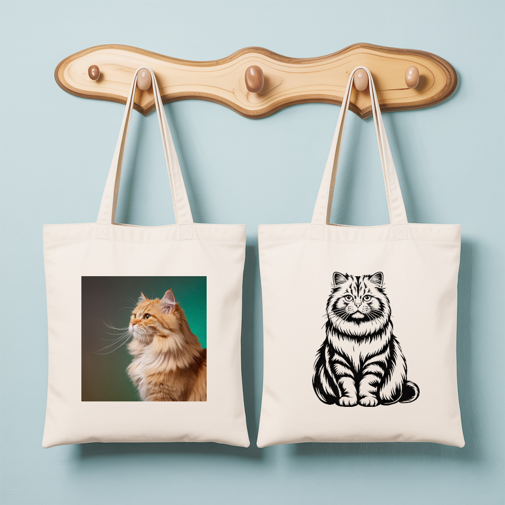 Tote bag femme avec illustration de chat en couleur et verso chat monochrome – chat flamboyant - MARJANE et Cie