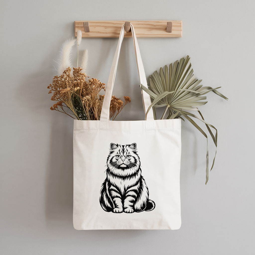 Tote bag chat femme flocage monochrome noir suspendu à une patère – posture affirmée - MARJANE et Cie