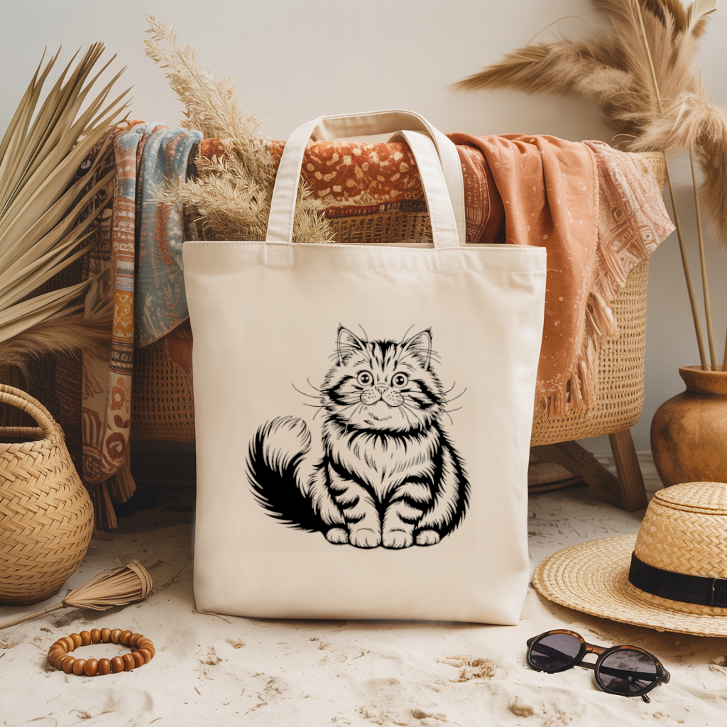 Tote bag chat femme flocage monochrome noir de qualité – posture affirmée - MARJANE et Cie