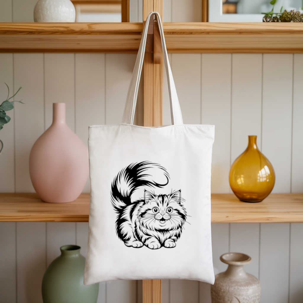 Tote bag chat femme verso illustration en couleur suspendu – portrait de chat plein de caractère - MARJANE et Cie