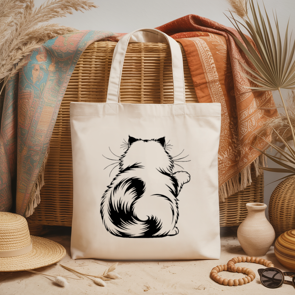 Tote bag chat femme flocage monochrome noir – posture amusante - MARJANE et Cie