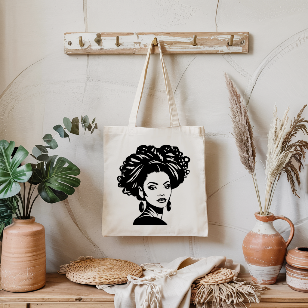 Tote bag femme silhouette élégante suspendu, design monochrome affirmé, flocage - MARJANE et Cie