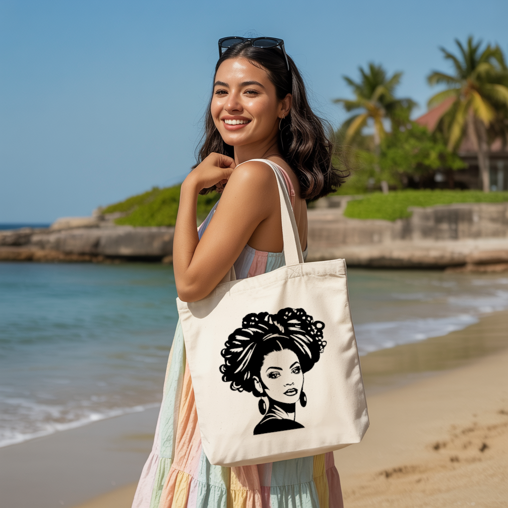Tote bag femme porté, silhouette féminine en noir et blanc au regard tourné vers l’avenir - MARJANE et Cie