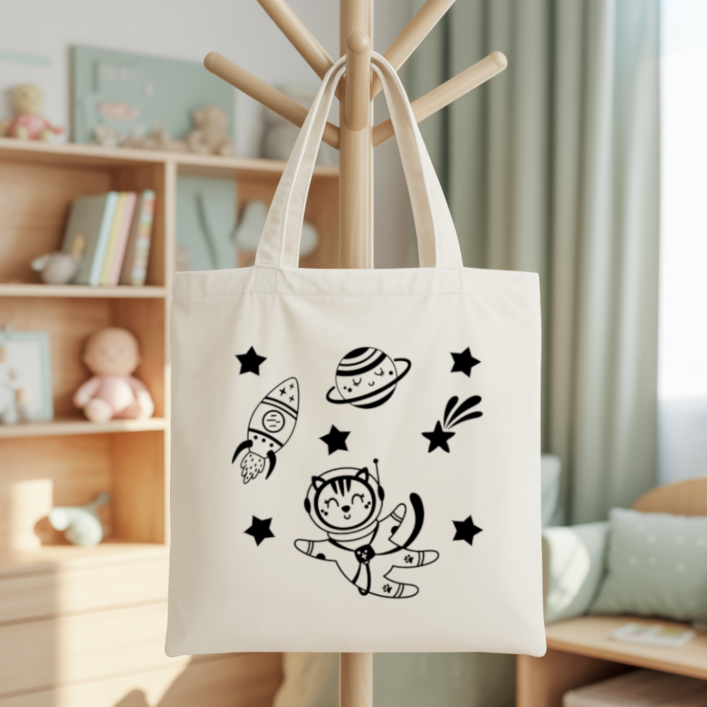 Tote bag bébé personnalisable Cap sur les étoiles en coton avec flocage, cadeau naissance- MARJANE et Cie