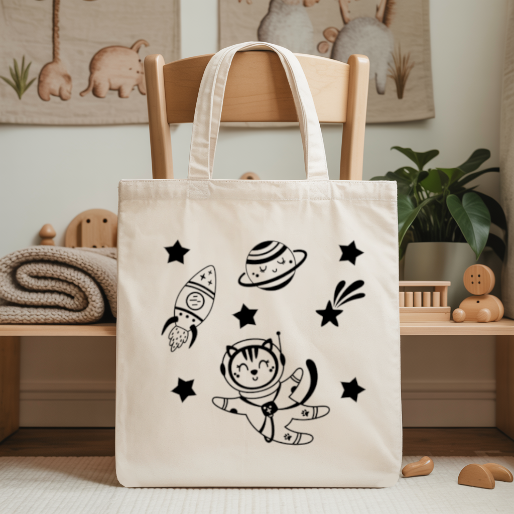 Tote bag bébé personnalisé Cap sur les étoiles en coton avec flocage couleur - MARJANE et Cie