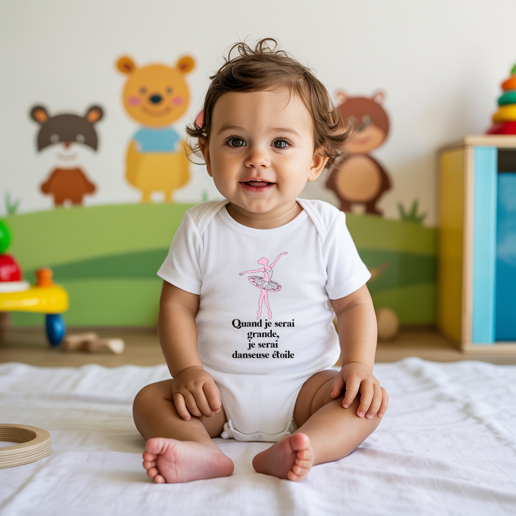 Body bébé personnalisé en coton danseuse gracieuse et message poétique porté par bébé - MARJANE et Cie