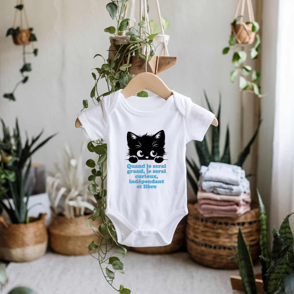 Body bébé personnalisable avec chaton rigolo et message inspirant flocage sur cintre - MARJANE et Cie