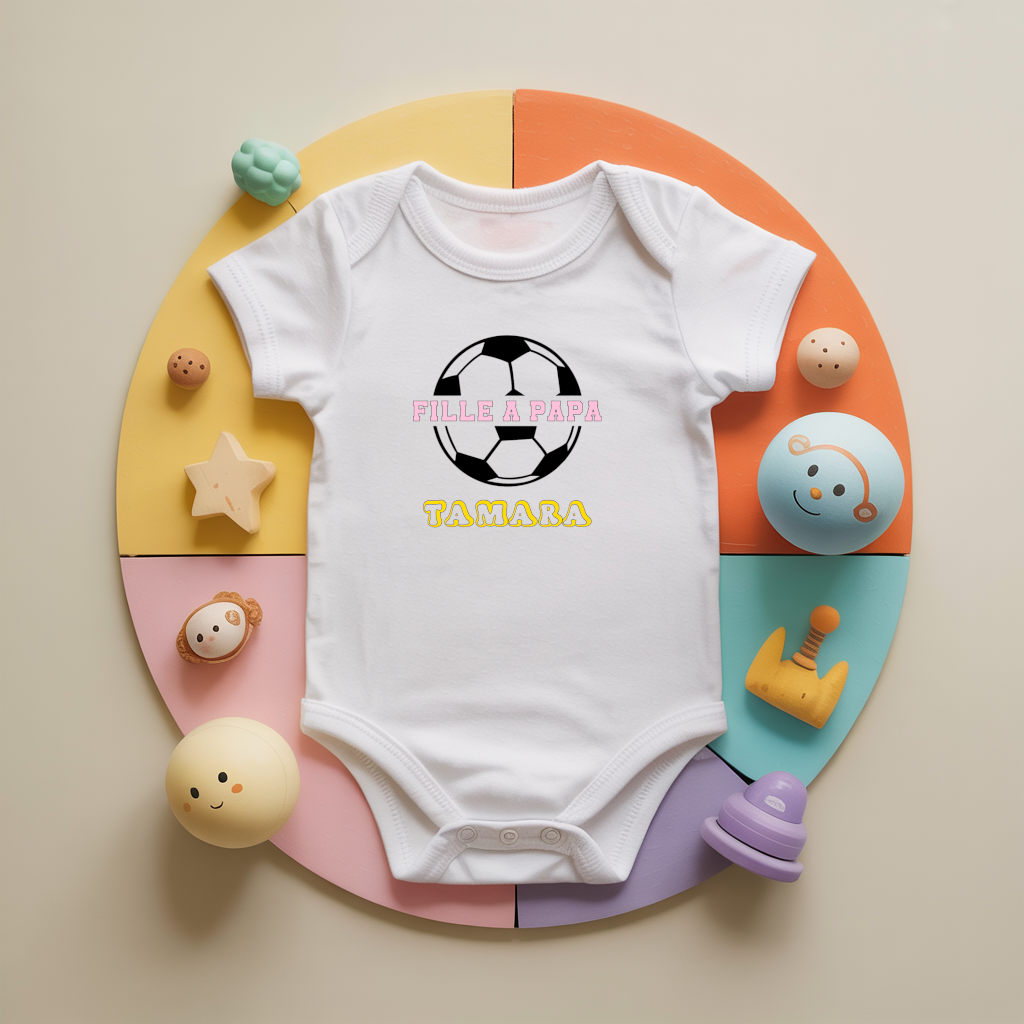 Body bébé personnalisé avec petite star de papa football en coton par flocage - MARJANE et Cie