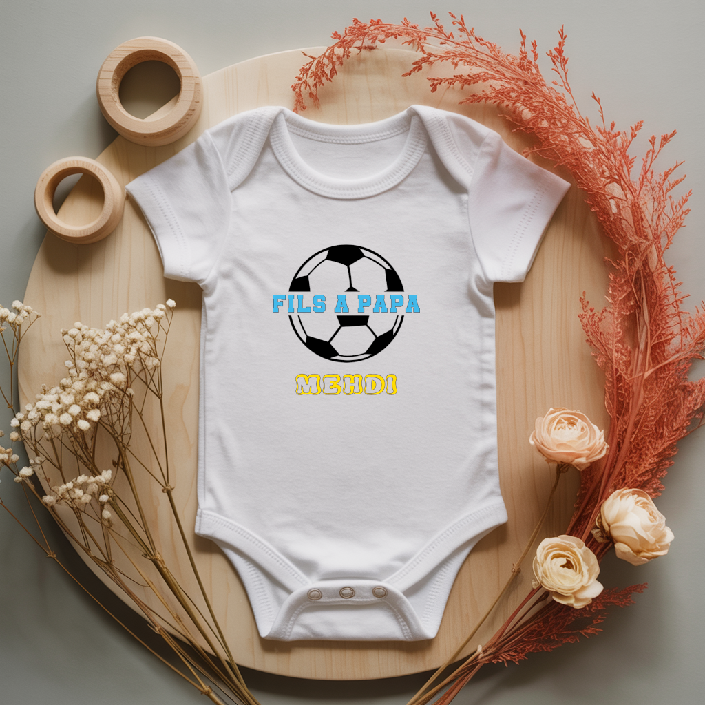 Body bébé personnalisé avec illustration d’un petit champion de papa football flocage couleur, cadeau naissance - MARJANE et Cie