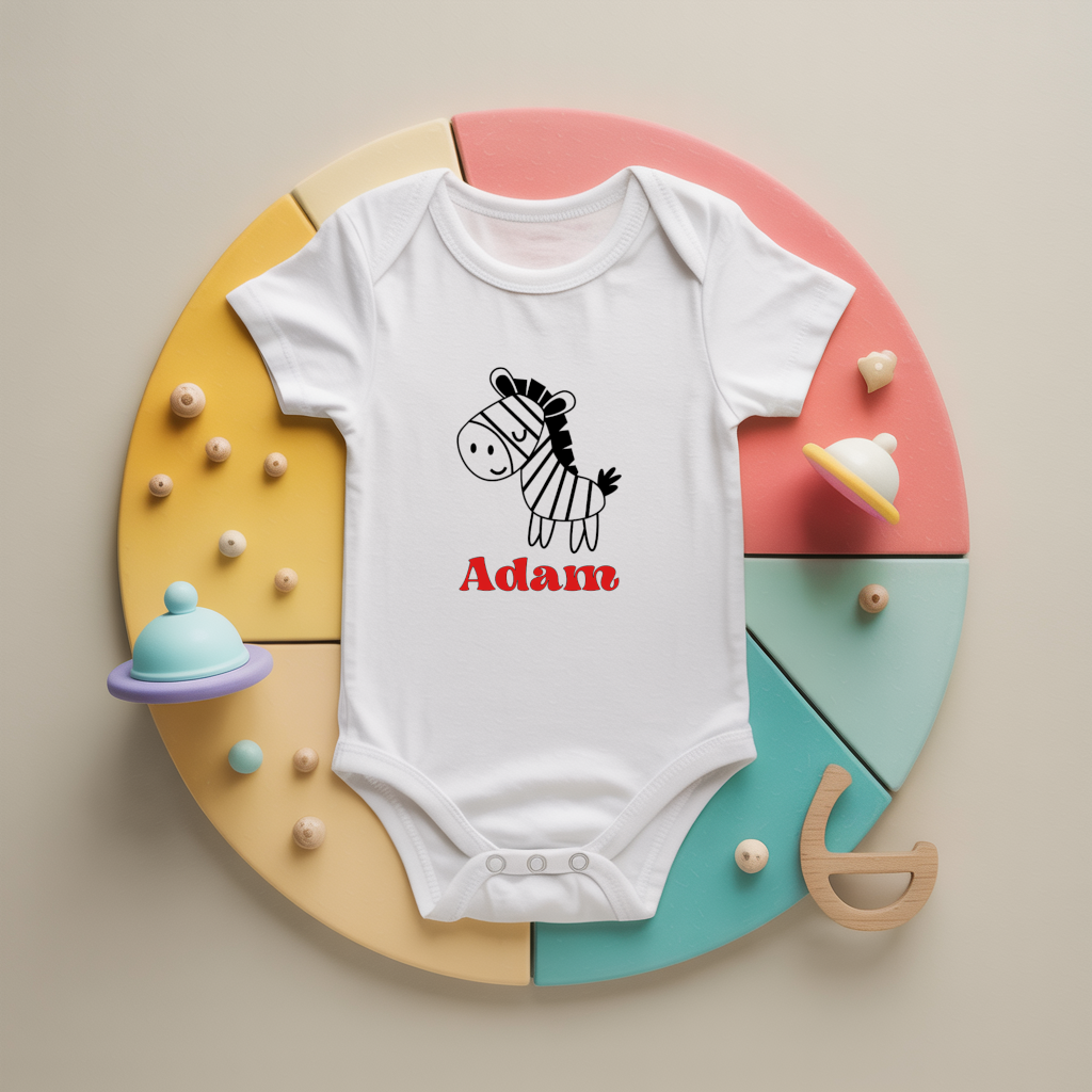 Body bébé personnalisé avec zèbre charmeur en coton par flocage - MARJANE et Cie