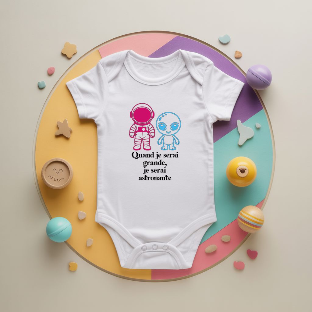 Body bébé personnalisé avec astronaute et message en coton par flocage, cadeau naissance - MARJANE et Cie