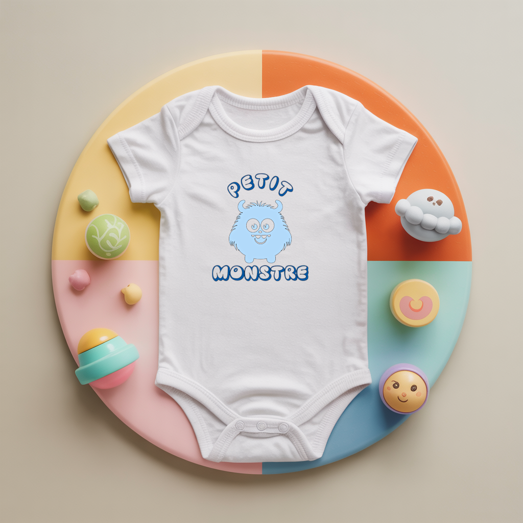 Body bébé personnalisé avec petit monstre en coton par flocage, cadeau naissance - MARJANE et Cie