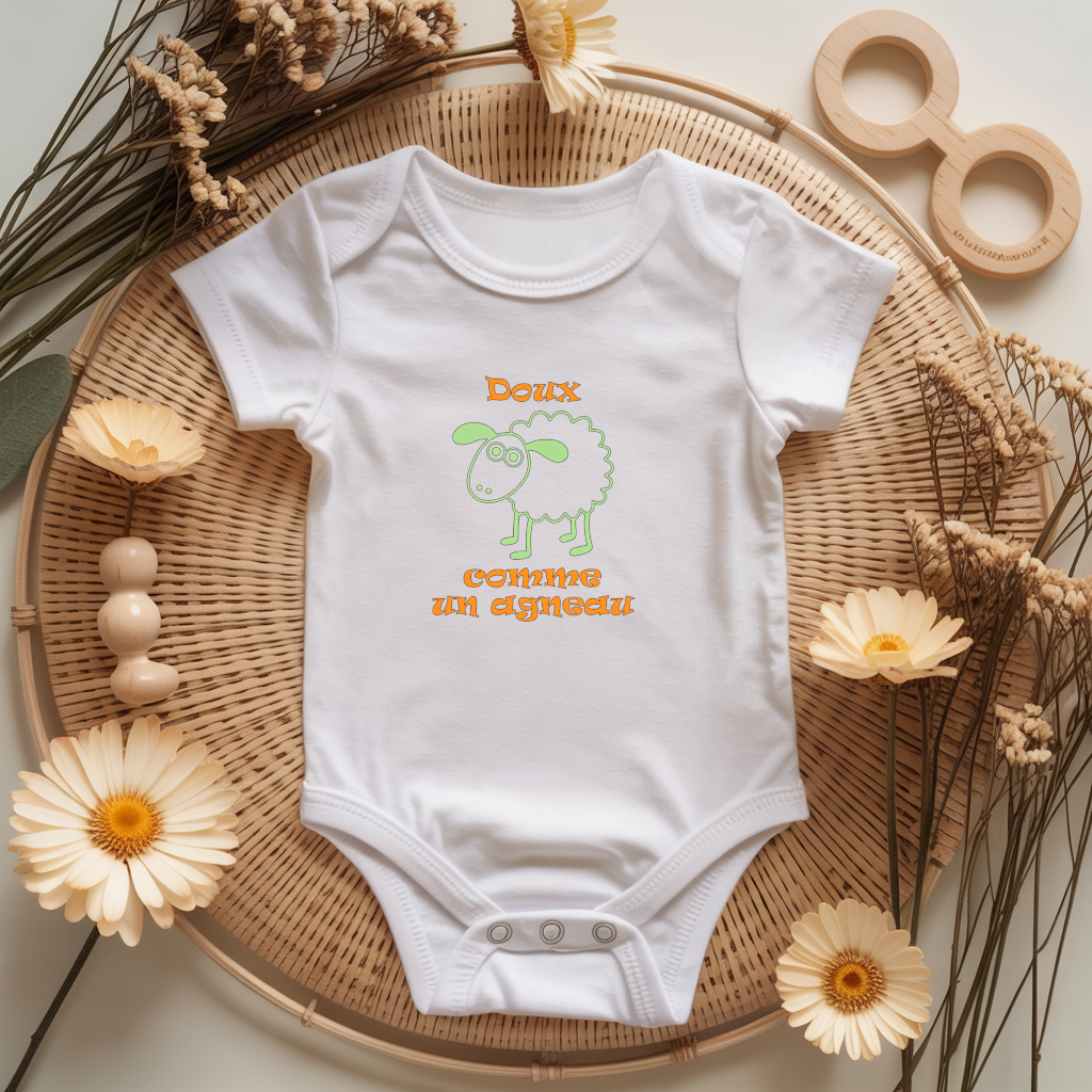 Body bébé personnalisé avec illustration de agneau et message flocage couleur - MARJANE et Cie