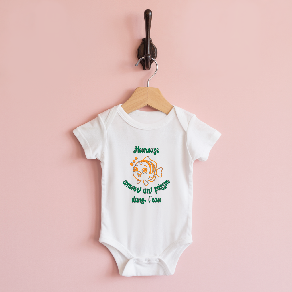 Body bébé personnalisable avec poisson et message sur cintre, cadeau naissance - MARJANE et Cie