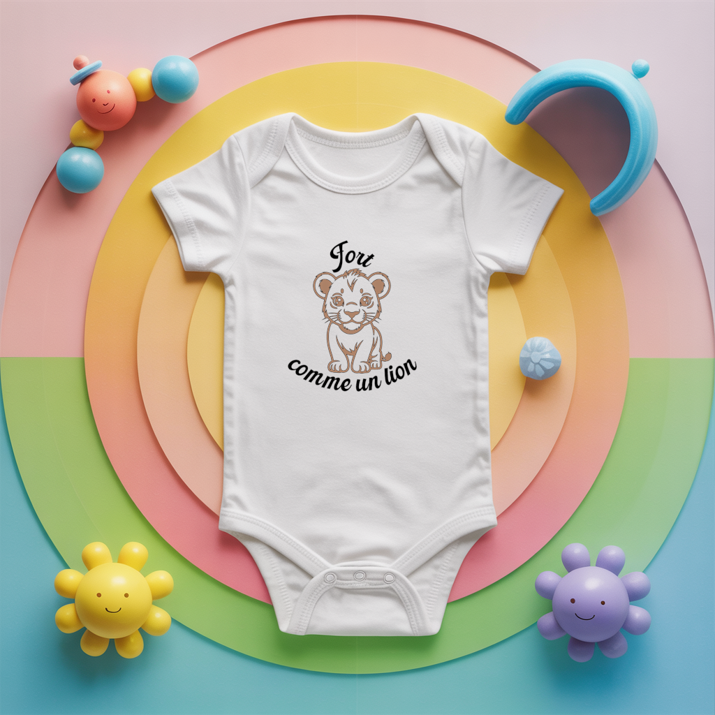 Body bébé personnalisé avec lion et message en coton par flocage, cadeau naissance - MARJANE et Cie