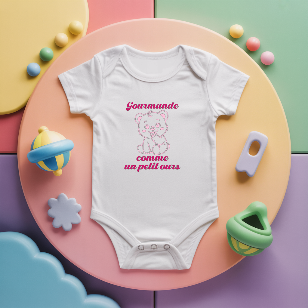 Body bébé personnalisé avec ours et message en coton par flocage, cadeau naissance - MARJANE et Cie