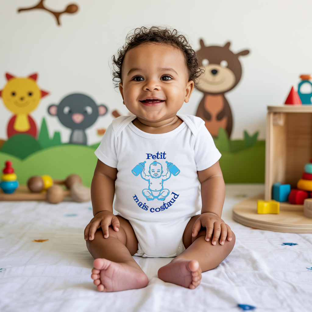 Body bébé personnalisé en coton bébé costaud et message inspirant porté par bébé - MARJANE et Cie