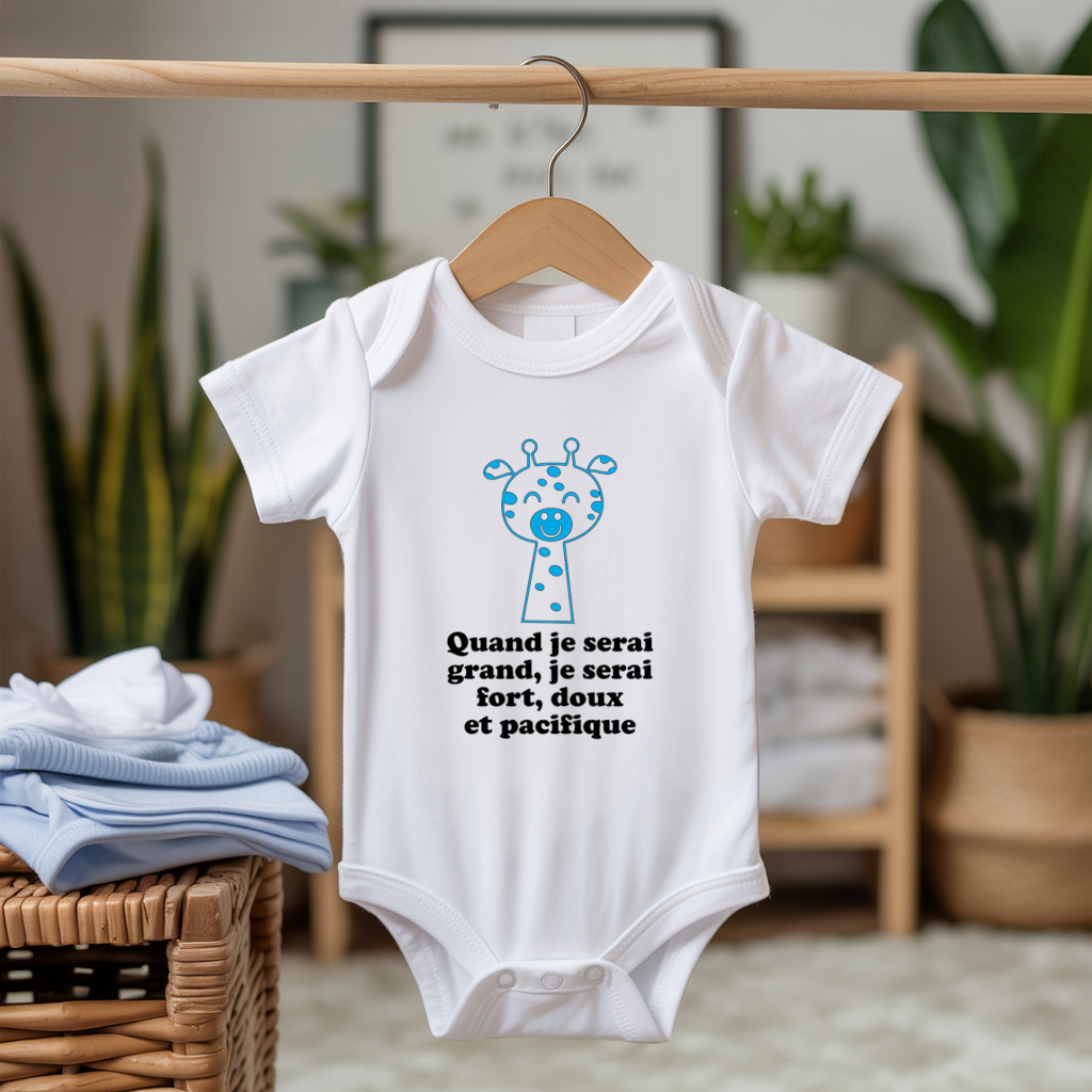 Body bébé personnalisable avec girafe tendre et message valeurs flocage sur cintre - MARJANE et Cie