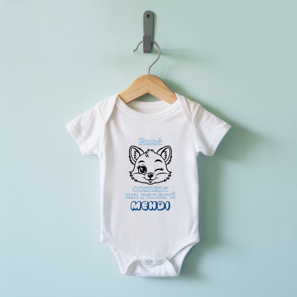 Body bébé personnalisable avec renard et message sur cintre, cadeau naissance - MARJANE et Cie