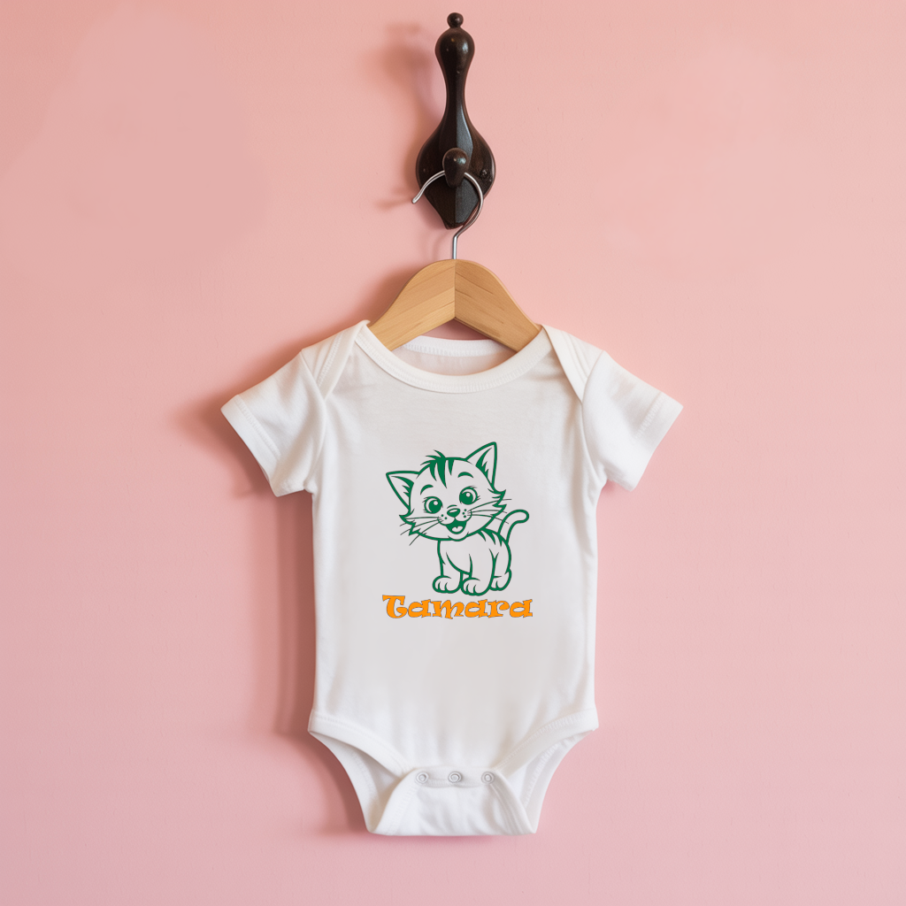 Body bébé personnalisable blanc avec prénom et chaton suspendu - MARJANE et Cie