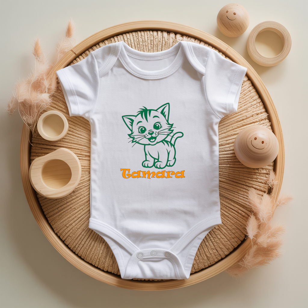Body bébé personnalisé avec illustration d’un chaton flocage couleur - MARJANE et Cie