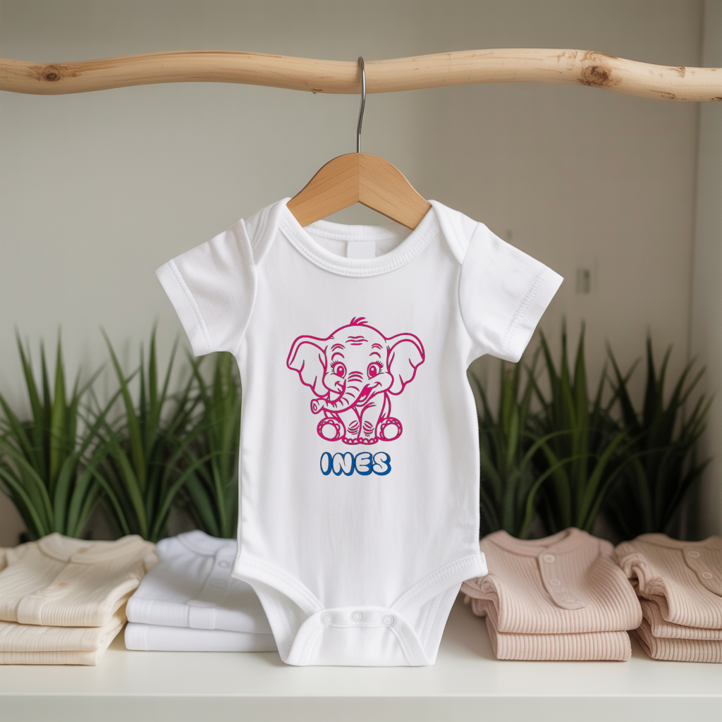 Body bébé personnalisable avec prénom et éléphant joueur flocage sur cintre - MARJANE et Cie