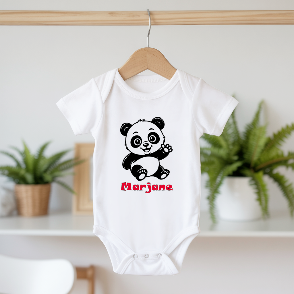 Body bébé personnalisable avec prénom et panda espiègle flocage sur cintre - MARJANE et Cie