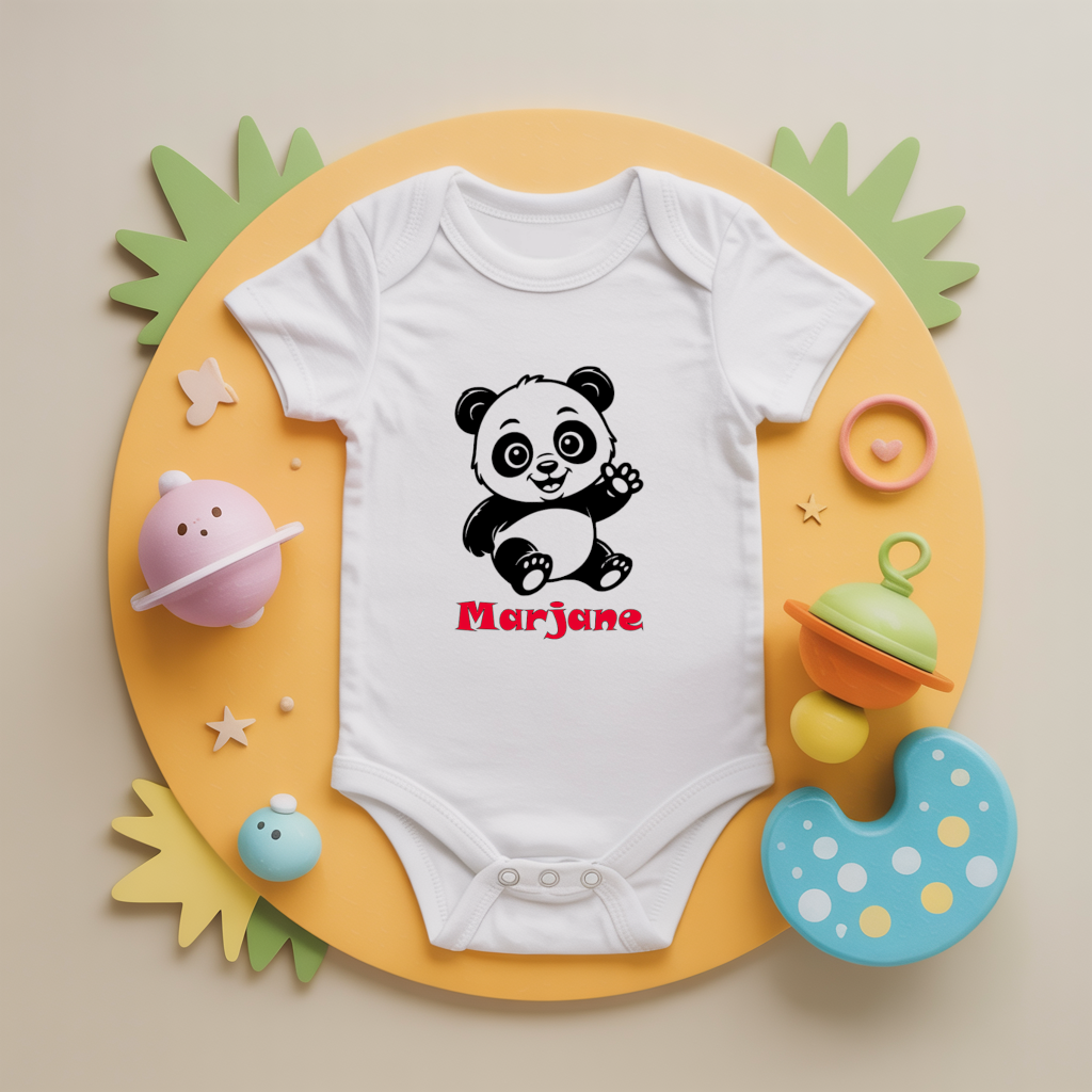 Body bébé personnalisé avec panda espiègle en coton par flocage - MARJANE et Cie