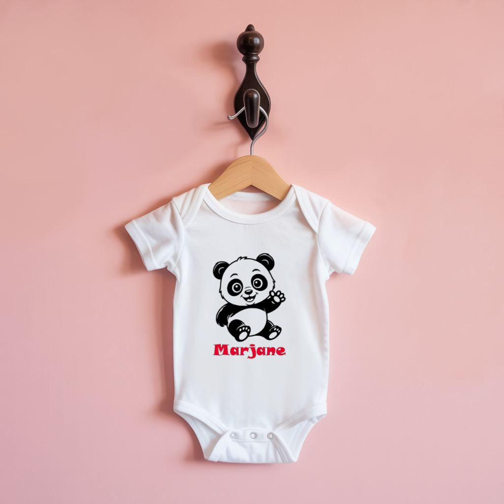 Body bébé personnalisable avec panda espiègle en coton par flocage - MARJANE et Cie