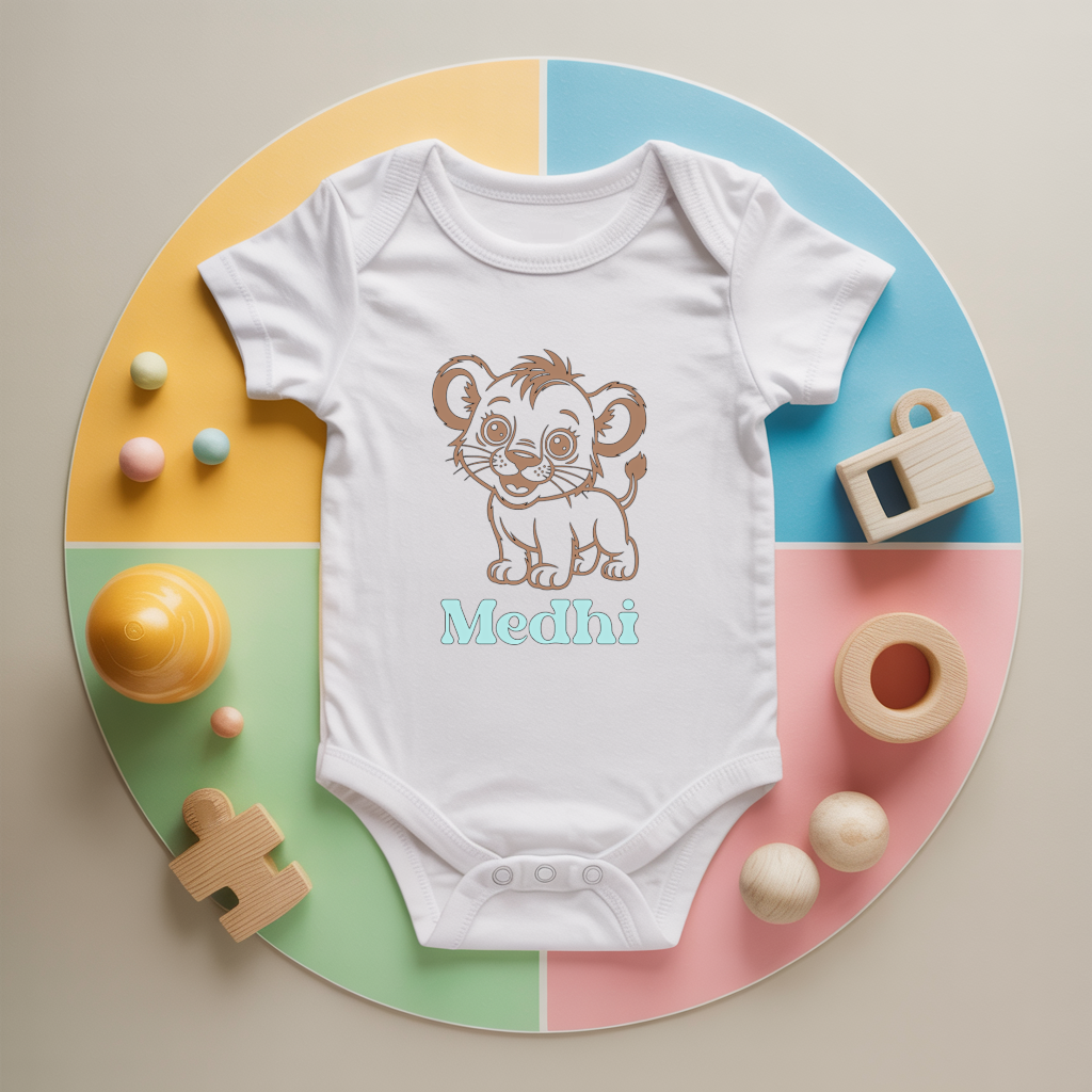 Body bébé personnalisé avec roi de la jungle lion espiègle en coton par flocage - MARJANE et Cie