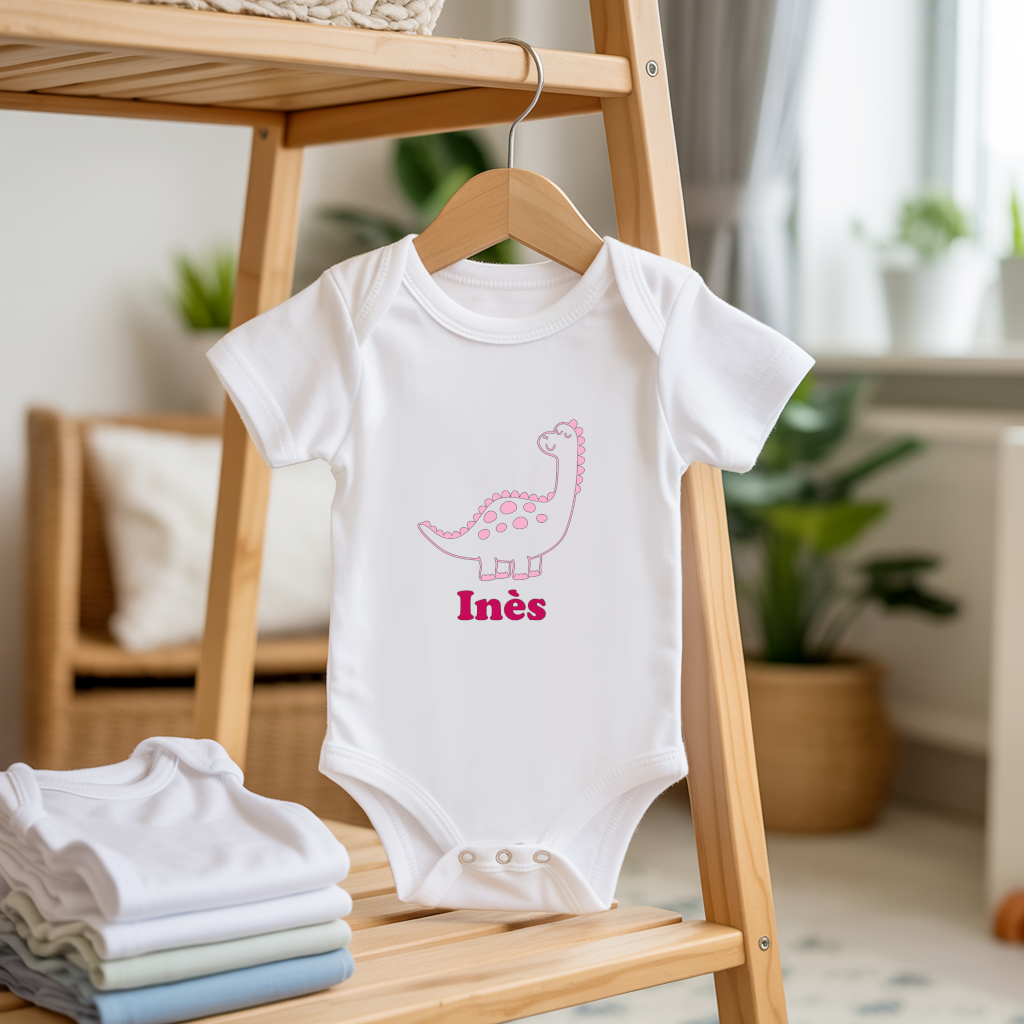 Body bébé personnalisable avec prénom et dinosaure bienveillant flocage sur cintre - MARJANE et Cie
