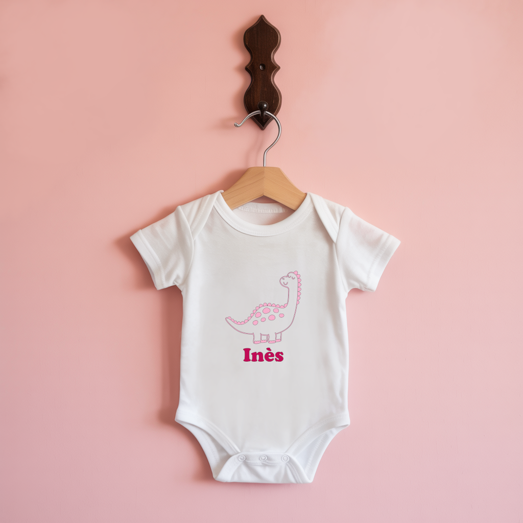 Body bébé personnalisable blanc avec prénom et dinosaure bienveillant suspendu - MARJANE et Cie