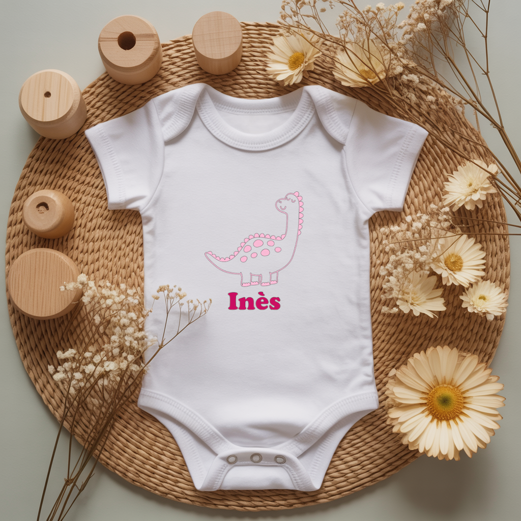Body bébé personnalisé avec illustration d’un dinosaure bienveillant flocage couleur, cadeau naissance - MARJANE et Cie