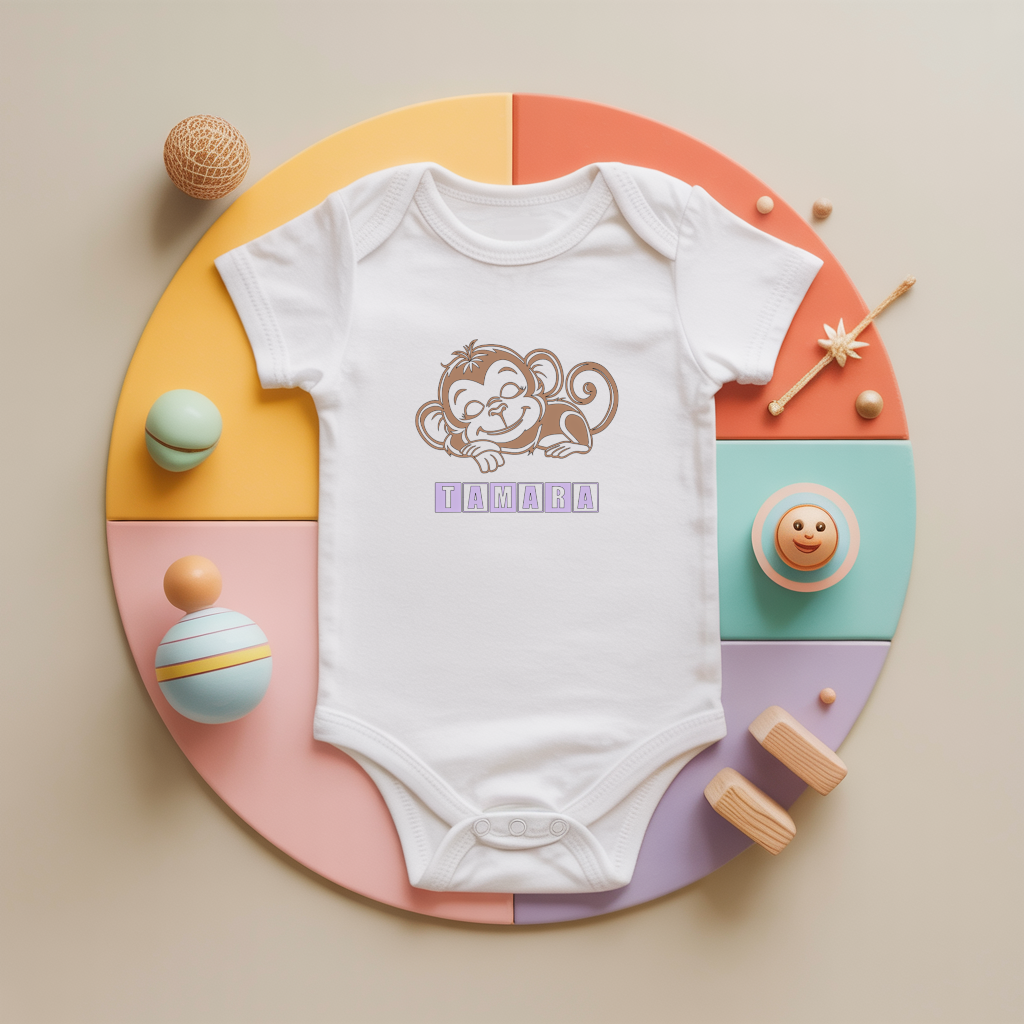 Body bébé personnalisé avec singe endormi en coton par flocage - MARJANE et Cie