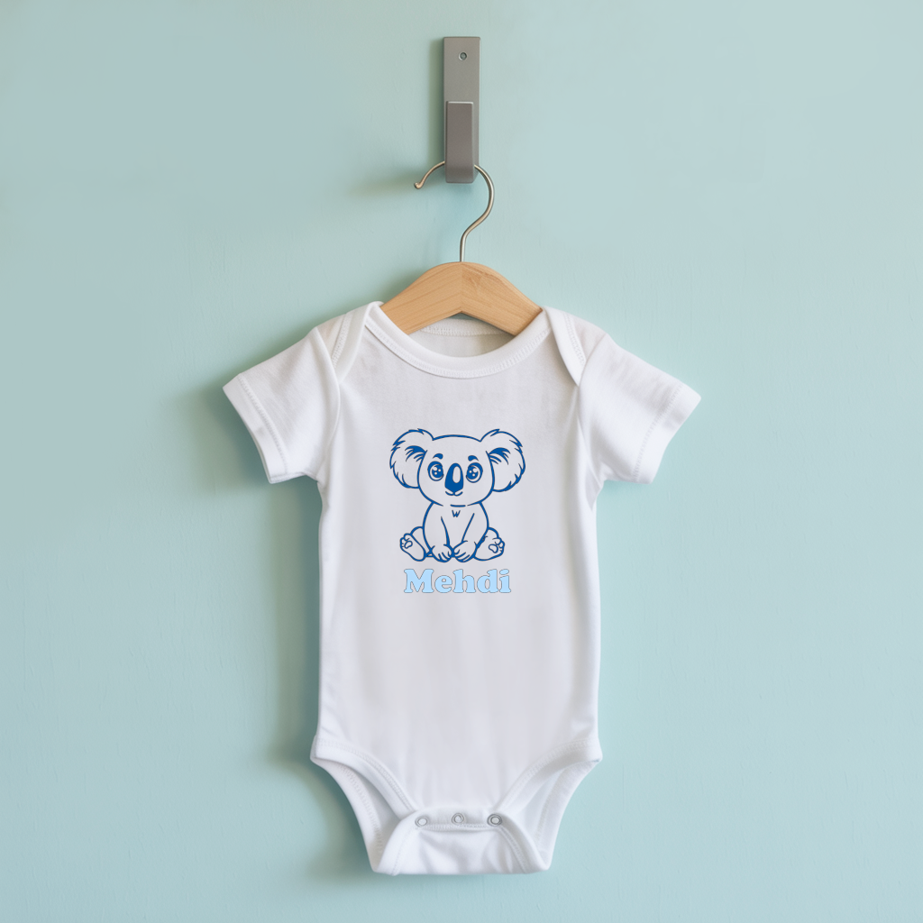 Body bébé personnalisable blanc avec prénom et koala câlin suspendu - MARJANE et Cie