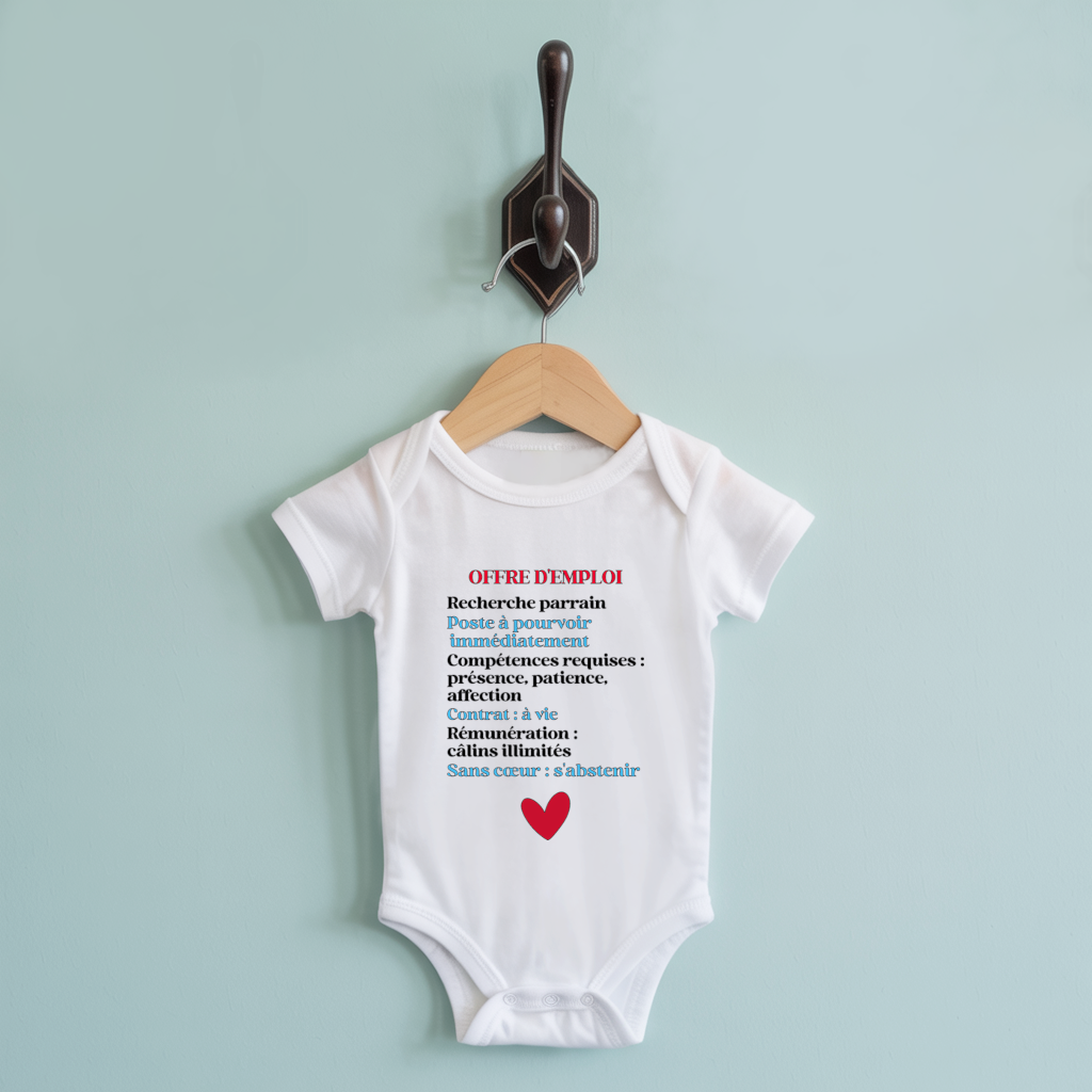 Body bébé personnalisable blanc humoristique demande marraine parrain suspendu - MARJANE et Cie