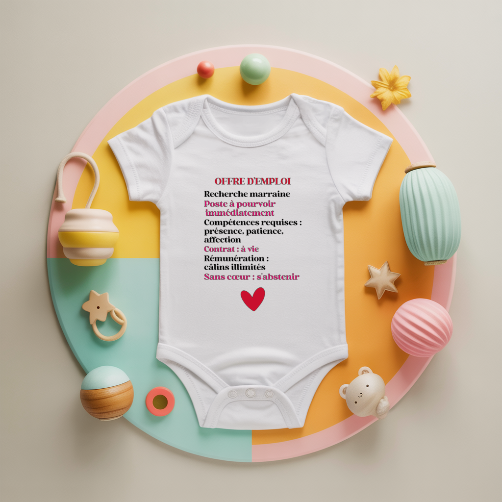 Body bébé personnalisé demande parrain et marraine en coton par flocage - MARJANE et Cie
