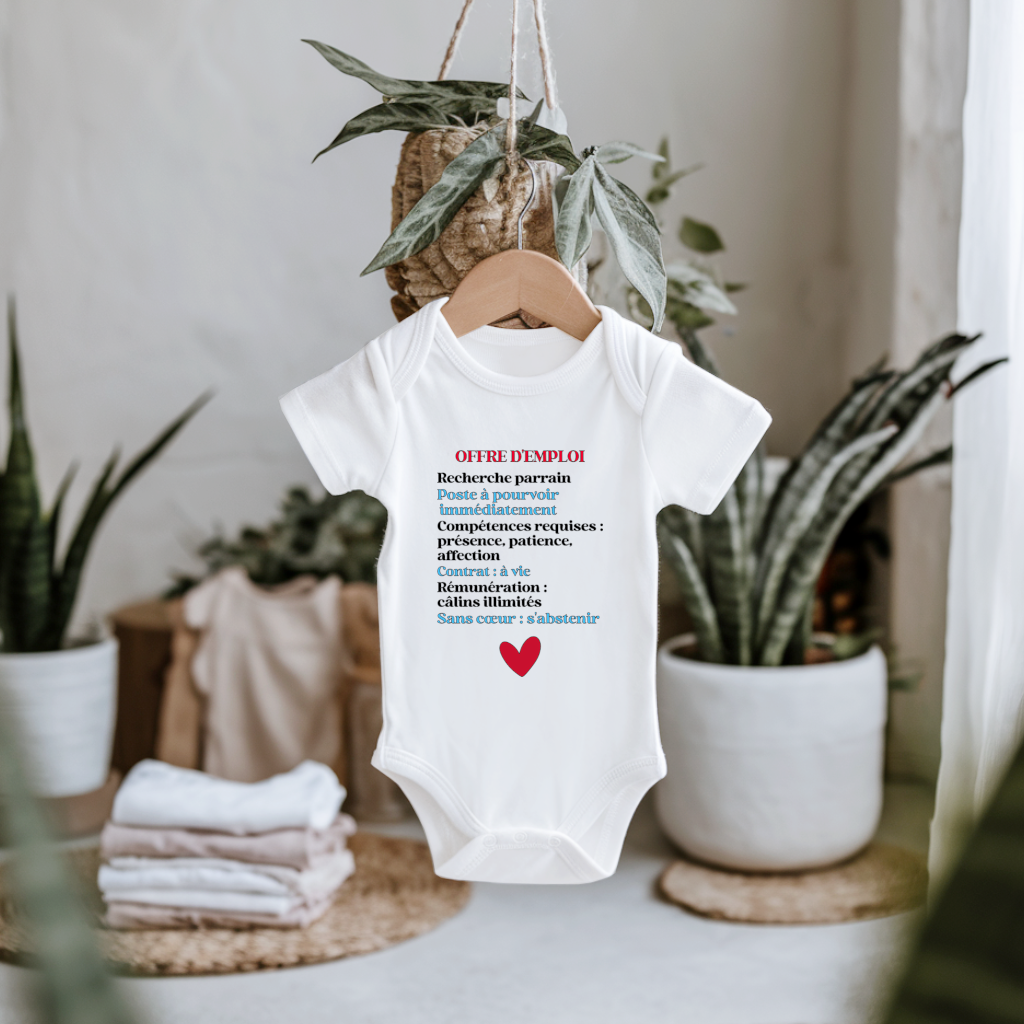 Body bébé personnalisable drôle avec demande parrain marraine sur cintre - MARJANE et Cie