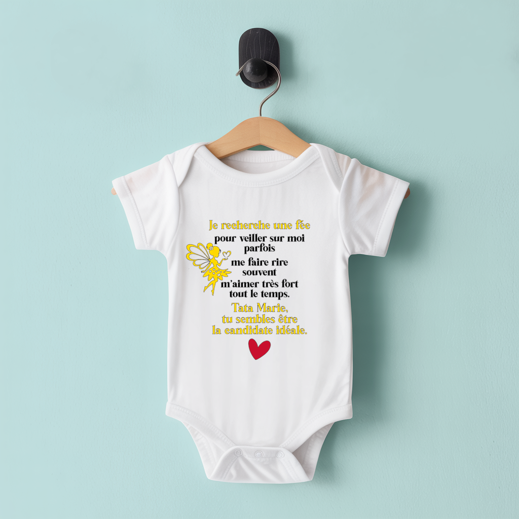 Body bébé personnalisable blanc demande fée marraine suspendu - MARJANE et Cie