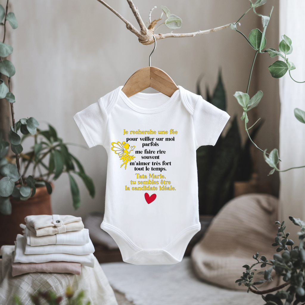 Body bébé personnalisable avec demande marraine sur cintre - MARJANE et Cie