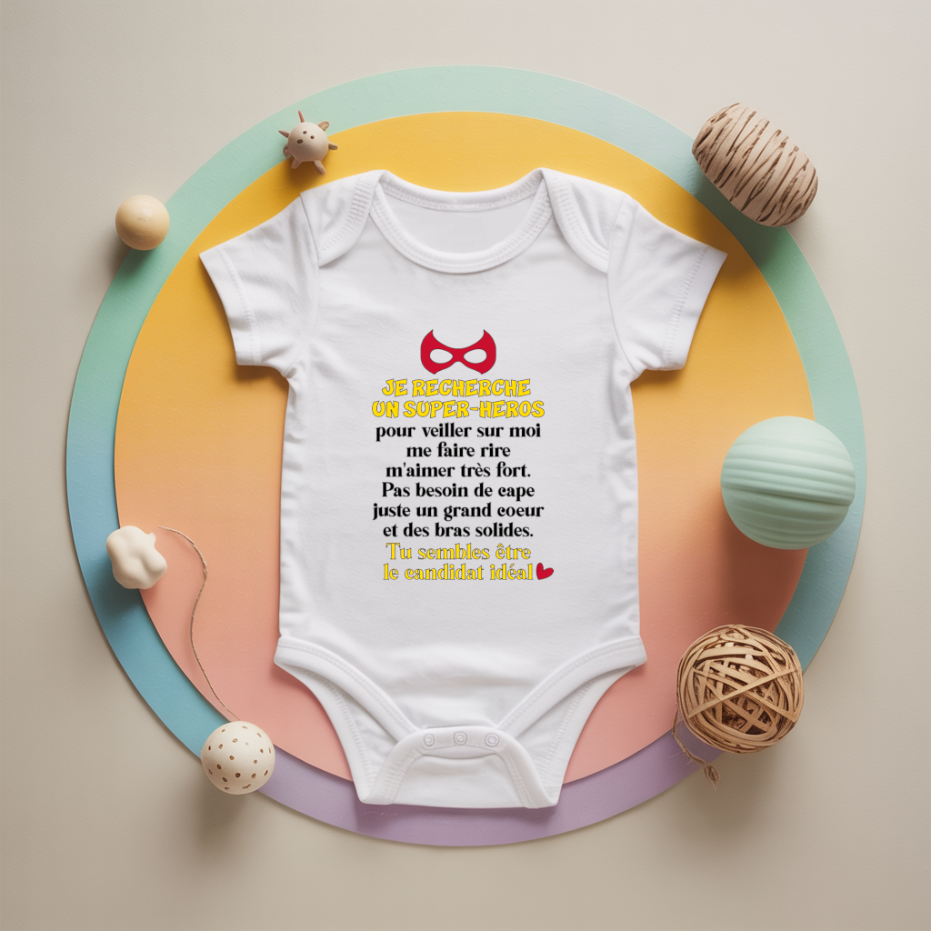 Body bébé personnalisé demande parrain super héros en coton par flocage - MARJANE et Cie