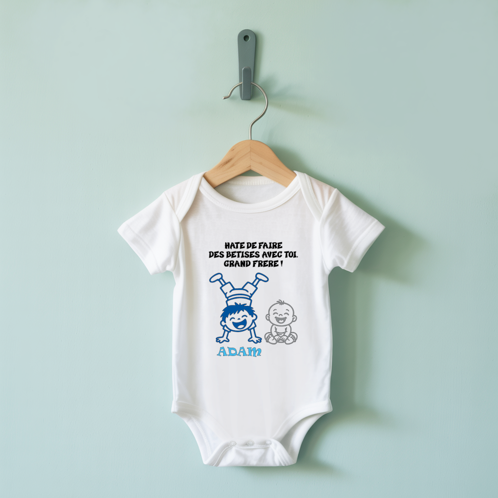 Body bébé personnalisable blanc pour grand frère suspendu - MARJANE et Cie