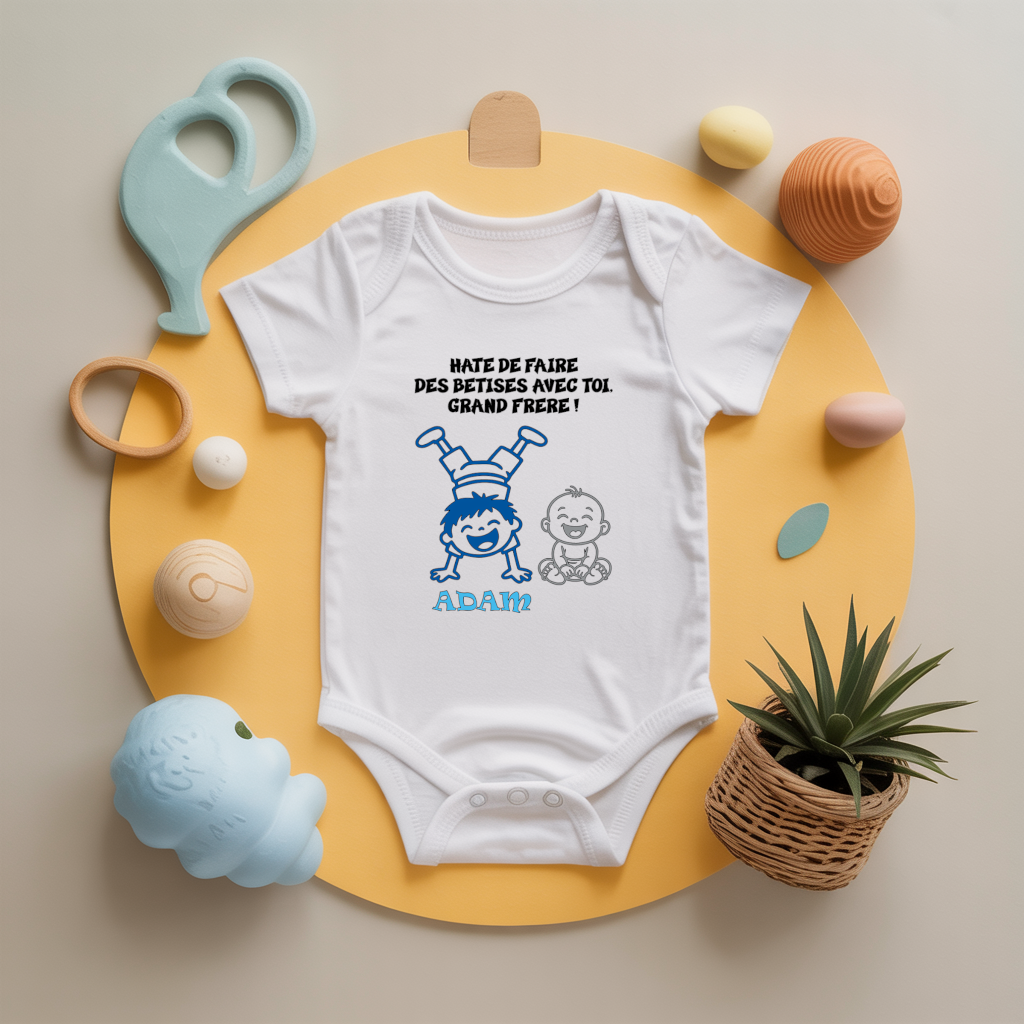 Body bébé personnalisé annonce grossesse à grand frère en coton par flocage - MARJANE et Cie