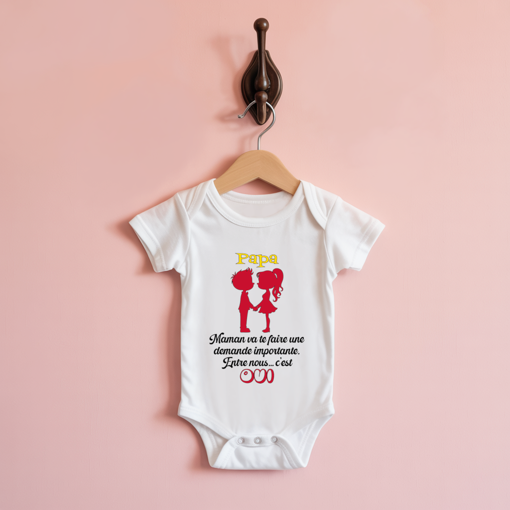Body bébé personnalisable blanc demande en mariage suspendu - MARJANE et Cie