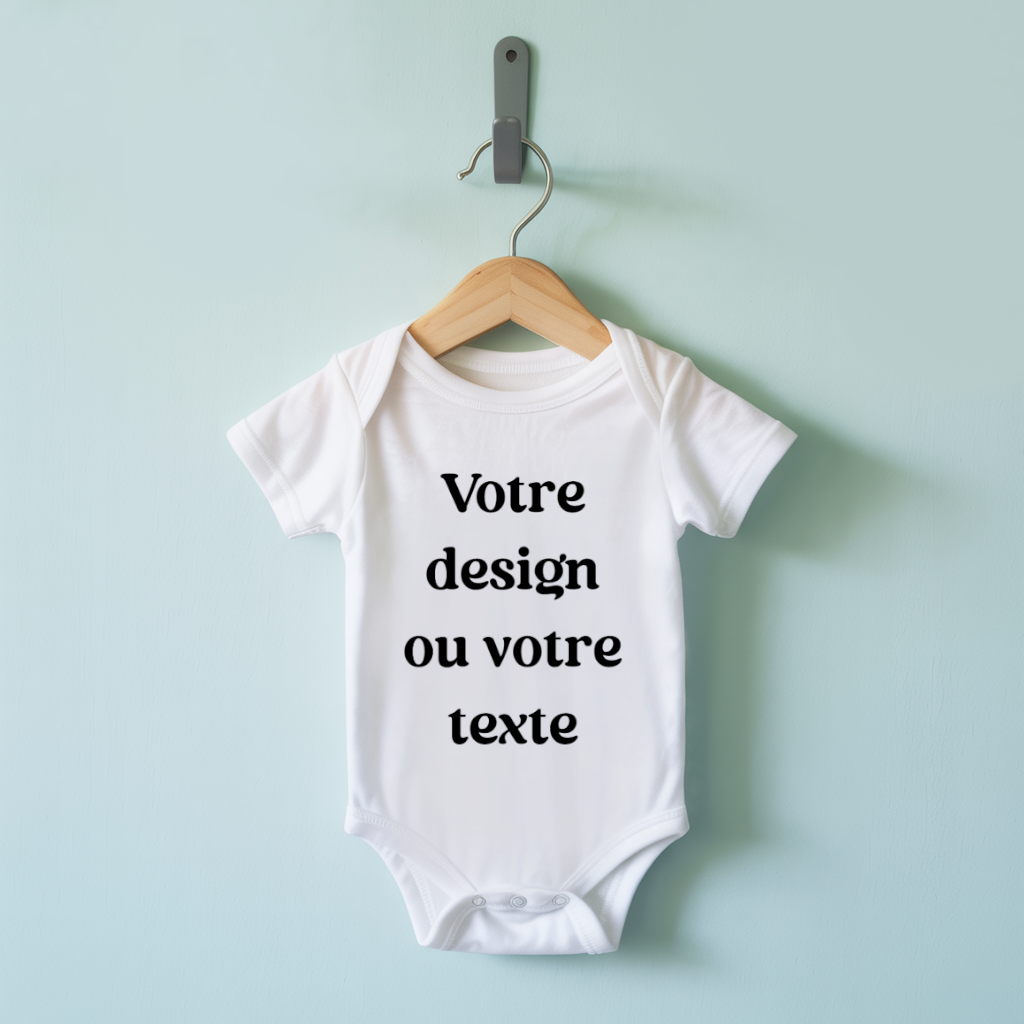 Body bébé personnalisable avec design ou motif et texte prénom sur cintre, cadeau naissance - MARJANE et Cie