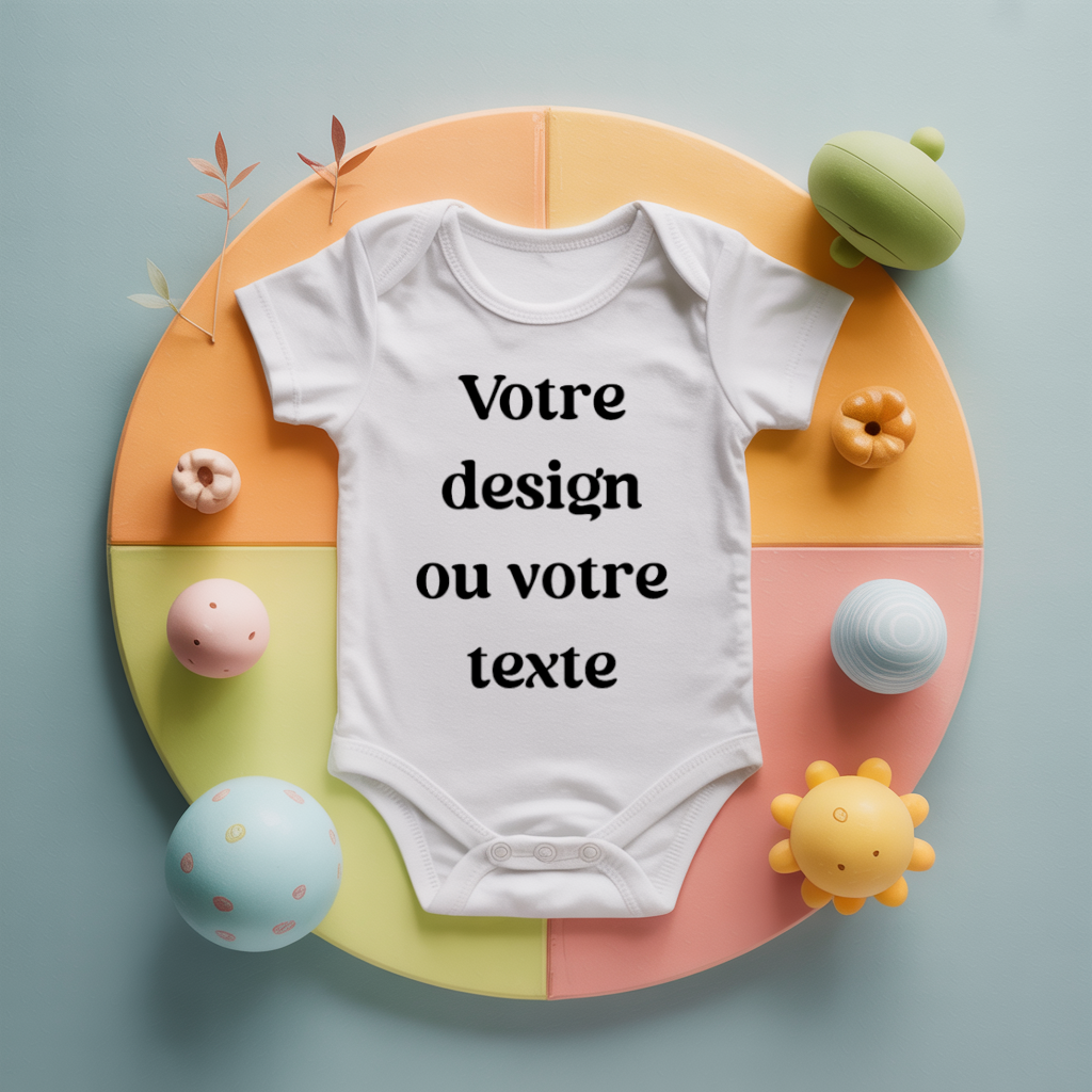 Body bébé personnalisé avec design ou motif et texte en coton par flocage - MARJANE et Cie