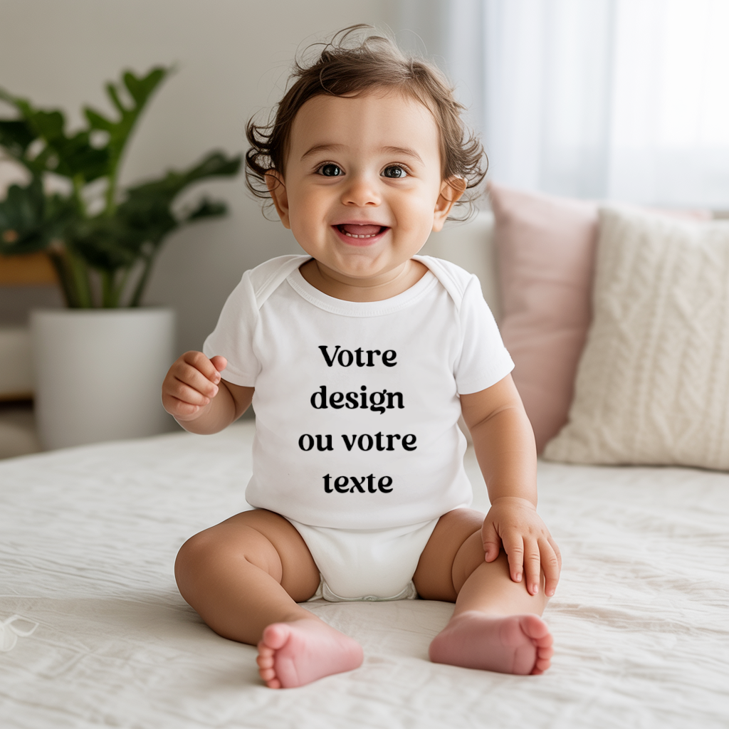 Body bébé personnalisé en coton design ou motif et texte prénom porté par bébé - MARJANE et Cie