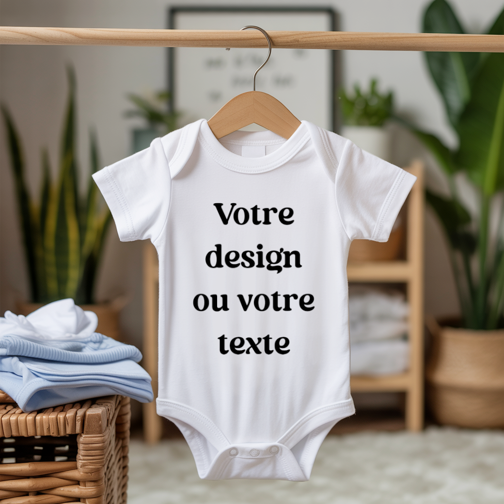 Body bébé personnalisable blanc avec design ou motif et texte suspendu - MARJANE et Cie
